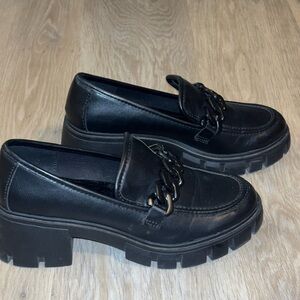 Madden Girl Black Chunky Sole Chain Loafers
